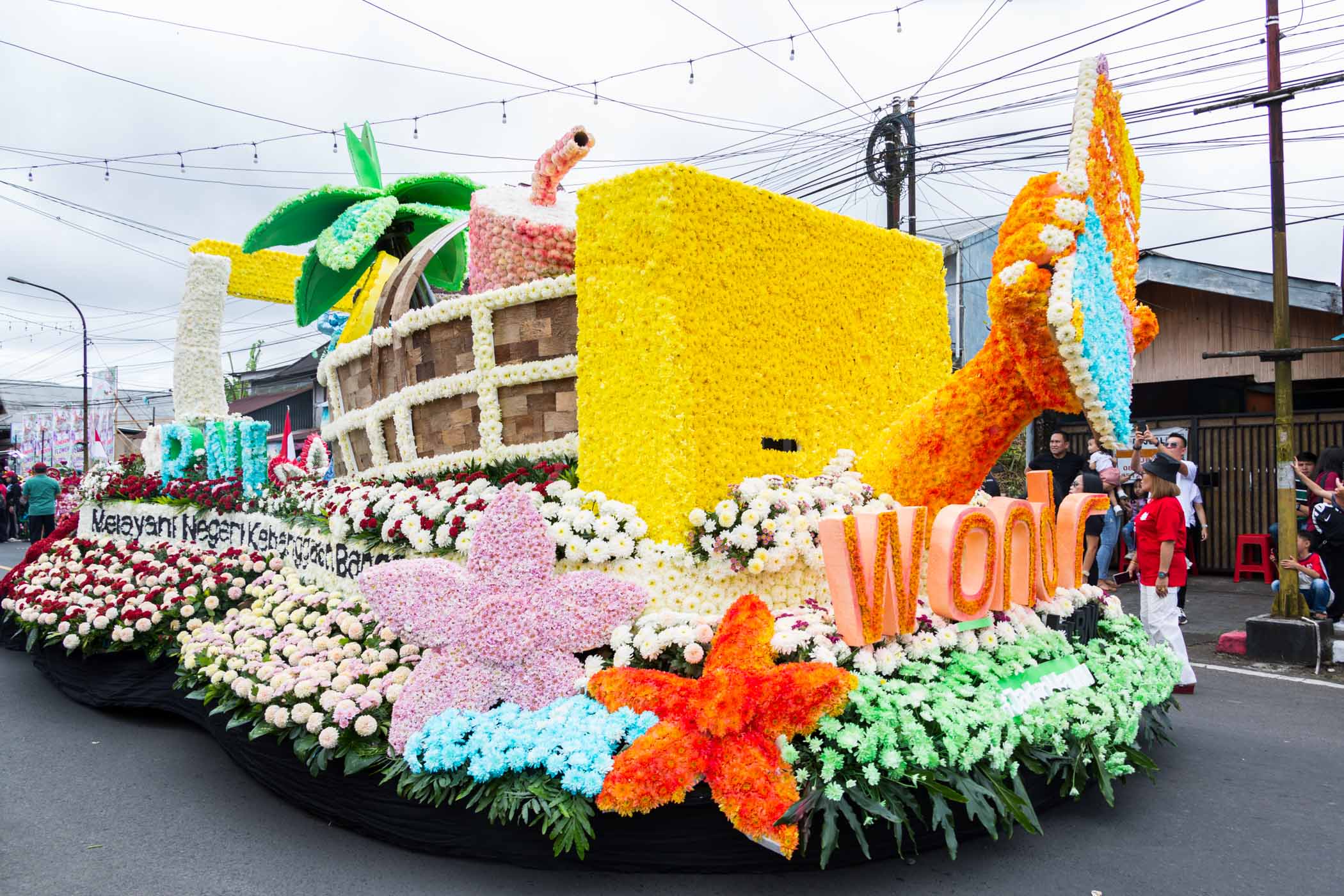 A float flower requires around 8,000 stalks of chrysanthemum at the Tomohon International Flower Festival (TIFF) 2024